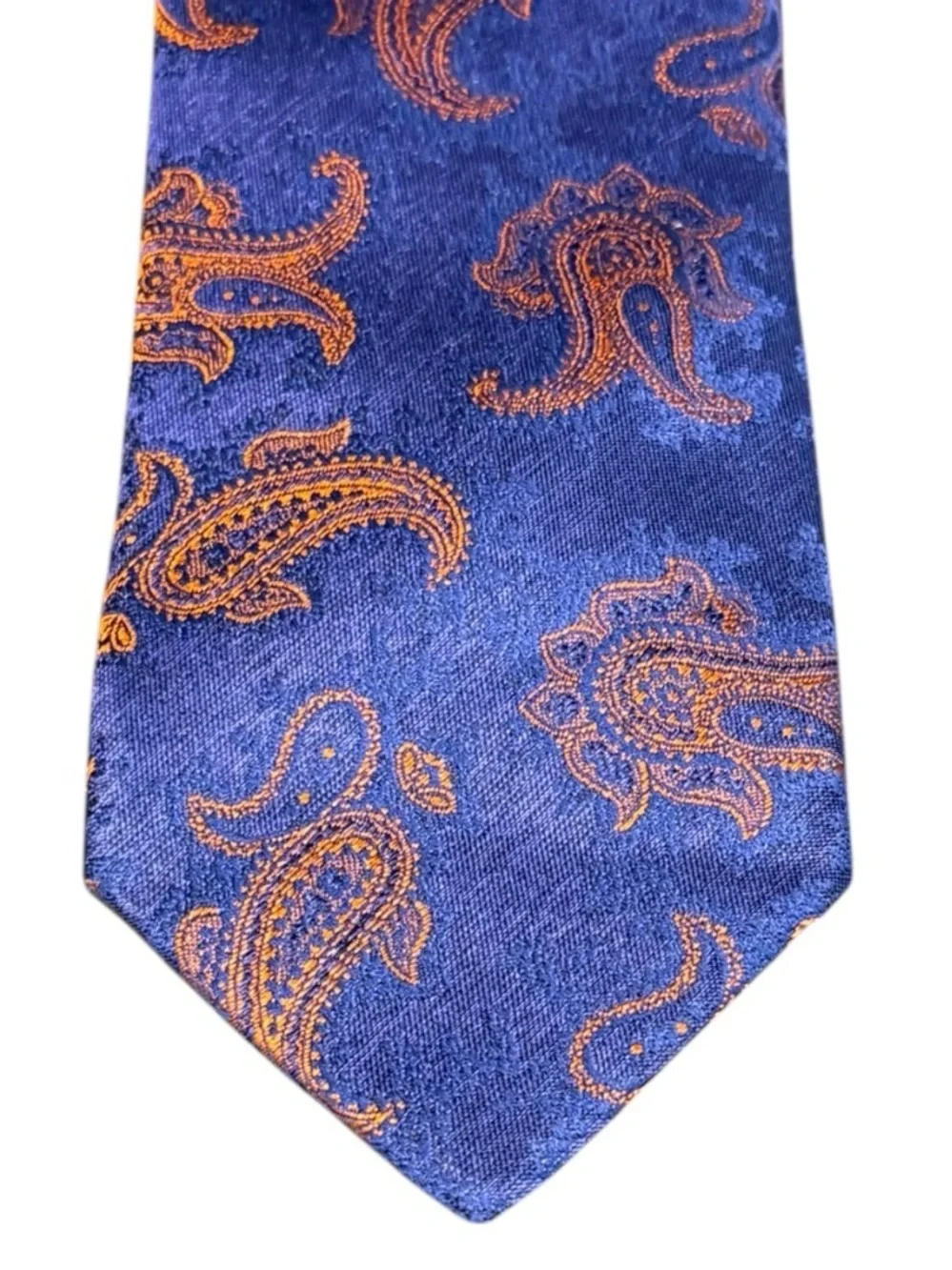 NWT Italo Ferretti 7-Fold Silk Necktie Navy Orange Paisley Hand Made Italy
